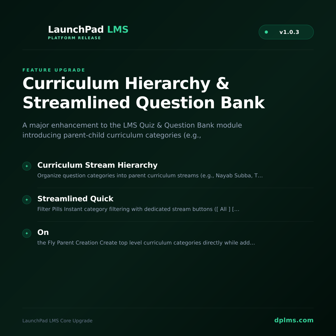 DP LMS v1.0.3 Release Notes | Curriculum Hierarchy & Streamlined Question Bank Management
